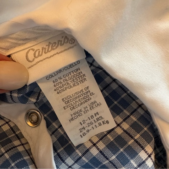 Vintage Carter’s Baby Girl Collar Blue Plaid Smocked Classic Romper 12-18m - Picture 9 of 11
